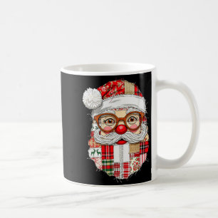 Vintage Preppy Santa Claus Face Patchwork Christma Coffee Mug