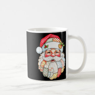 Vintage Preppy Santa Claus Face Patchwork Christma Coffee Mug