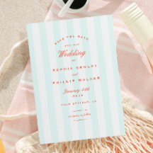 Vintage Preppy Stripes Aqua Orange Save the Date