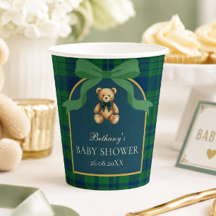 Vintage Preppy Teddy Bear Green Plaid Party Paper Cups