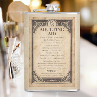 Vintage Prescription Bottle Funny Adulting Aid Rx Flask