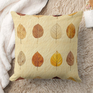 Vintage Pressed Fall Leaves Gold Brown Cream Throw Pillow