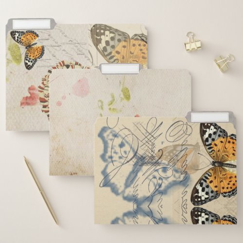 Vintage Pressed Flower  Butterfly Collage File Folder