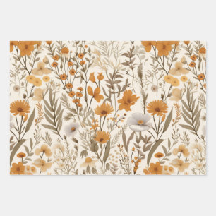 Vintage Pressed Flower Fall Wrapping Paper Sheets