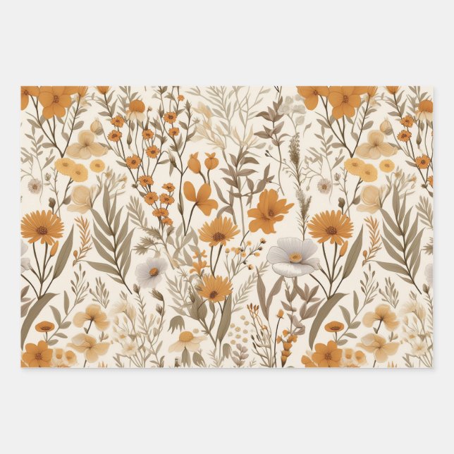 Vintage Pressed Flower Fall Wrapping Paper Sheets (Front)
