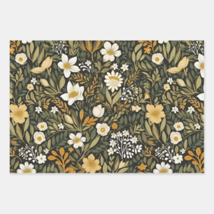 Vintage Pressed Flower Moody Wrapping Paper Sheets