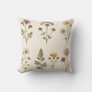 Vintage Pressed Wildflower Botanical Pattern Throw Pillow