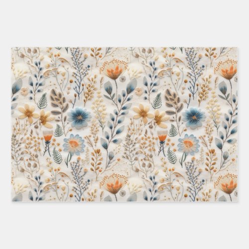 Vintage Pressed Wildflower  Wrapping Paper Sheets