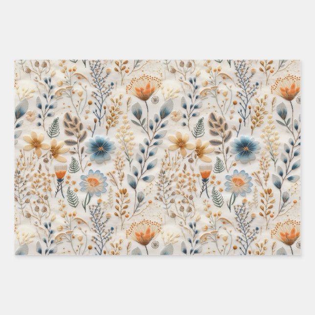 Vintage Pressed Wildflower  Wrapping Paper Sheets (Front)
