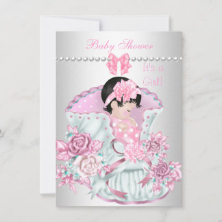 Vintage Pretty Baby Shower Cute Girl Pink Invitation