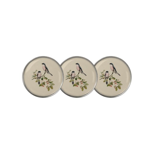 Vintage Pretty Birds on Beige Golf Ball Marker (3 Up)