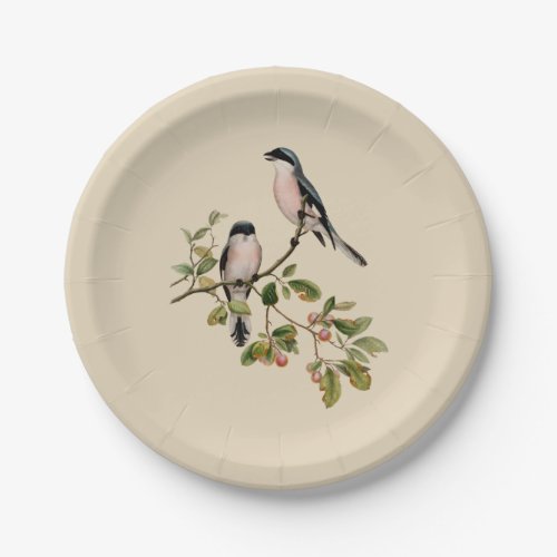 Vintage Pretty Birds on Beige Paper Plates