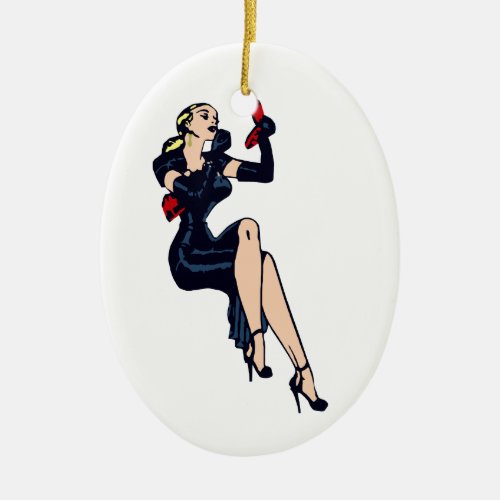 Vintage Pretty Blonde Retro Glamor Girl Pinup Ceramic Ornament