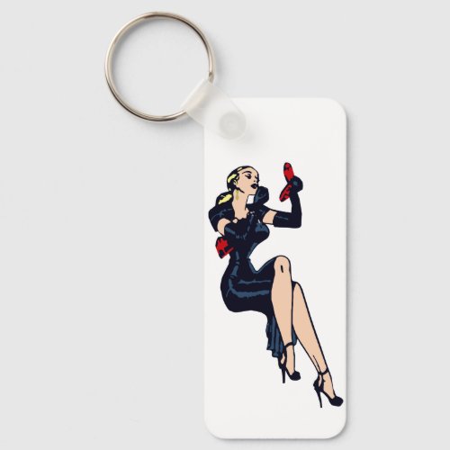 Vintage Pretty Blonde Retro Glamor Girl Pinup Keychain