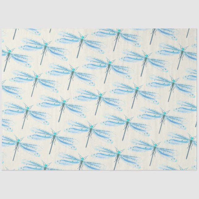 Vintage Pretty Blue Damselfly Pattern Craft  Tissue Paper (Front)