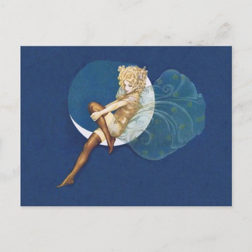 Vintage Pretty Blue Fairy Stockings Blue Moon Postcard