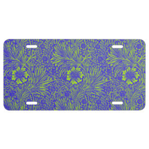 Vintage pretty blue lime green floral pattern license plate