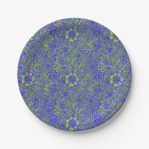 Vintage pretty blue lime green floral pattern paper plates