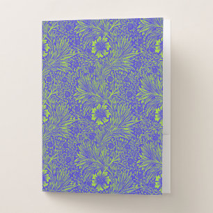 Vintage pretty blue lime green floral pattern pocket folder