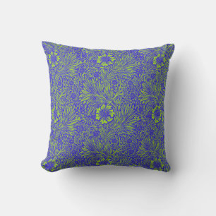 Vintage pretty blue lime green floral pattern throw pillow