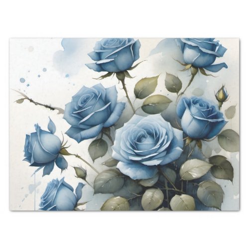 Vintage pretty Blue Roses watercolor painting Tissue Paper