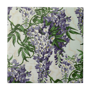 Vintage pretty blue wisteria flower floral pattern ceramic tile