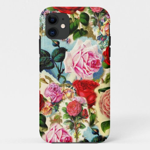 Vintage Pretty Chic Floral Rose Garden Collage iPhone 11 Case