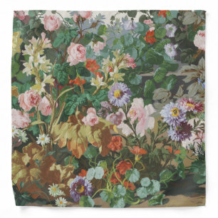 Vintage pretty colorful flowers floral painting bandana