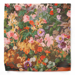 Vintage pretty colorful flowers floral painting bandana