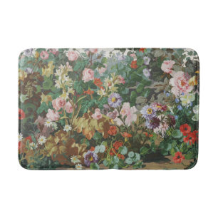 Vintage pretty colorful flowers floral painting bath mat