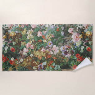 Vintage pretty colorful flowers floral painting beach towel