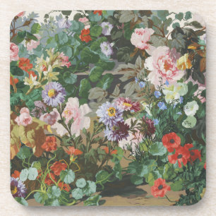 Vintage pretty colorful flowers floral painting beverage coaster