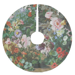 Vintage pretty colorful flowers floral painting brushed polyester tree skirt
