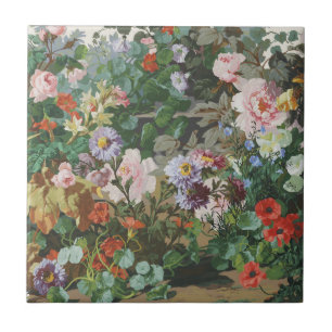 Vintage pretty colorful flowers floral painting ceramic tile