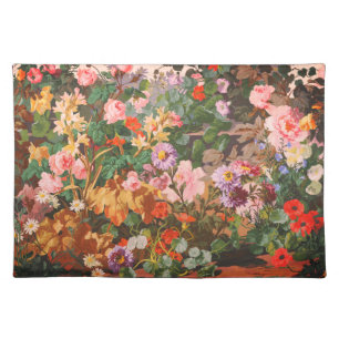 Vintage pretty colorful flowers floral painting cloth placemat