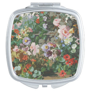 Vintage pretty colorful flowers floral painting compact mirror