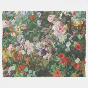 Vintage pretty colorful flowers floral painting fleece blanket