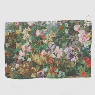 Vintage pretty colorful flowers floral painting golf towel
