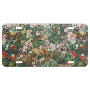 Vintage pretty colorful flowers floral painting license plate