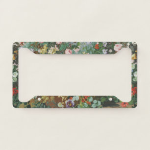 Vintage pretty colorful flowers floral painting license plate frame