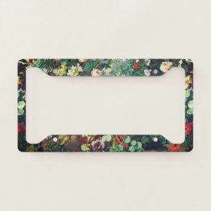Vintage pretty colorful flowers floral painting license plate frame
