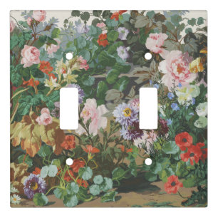 Vintage pretty colorful flowers floral painting light switch cover