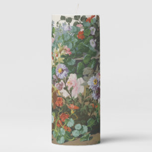 Vintage pretty colorful flowers floral painting pillar candle