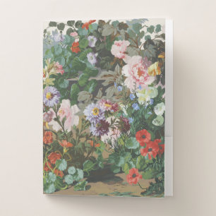 Vintage pretty colorful flowers floral painting pocket folder