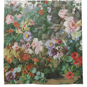 Vintage pretty colorful flowers floral painting shower curtain