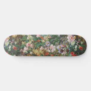Vintage pretty colorful flowers floral painting skateboard
