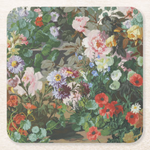 Vintage pretty colorful flowers floral painting square paper coaster