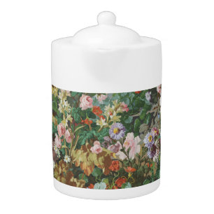 Vintage pretty colorful flowers floral painting teapot