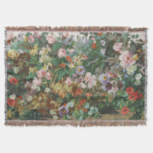 Vintage pretty colorful flowers floral painting throw blanket