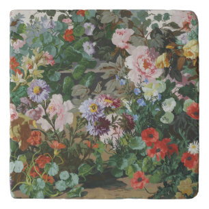 Vintage pretty colorful flowers floral painting trivet